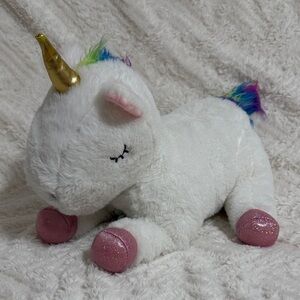 Magical Unicorn Plush Toy - White and Pink with Gold Horn